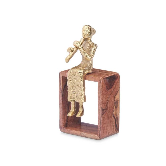 Figura Metal Flauta Oro Con Soporte Madera Giftdecor 13X27CM (6 Unidades) 1 Figura Metal Flauta Oro Con Soporte Madera Giftdecor 13X27CM (6 Unidades) 1