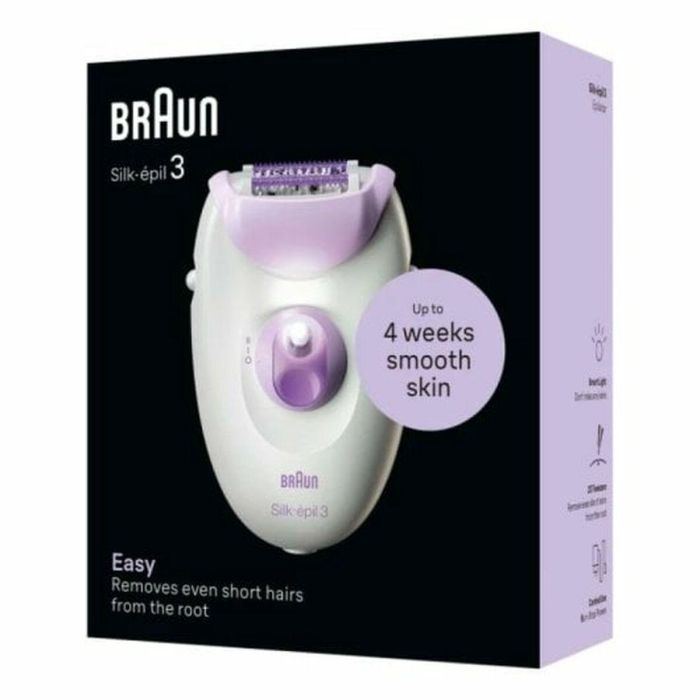Braun 3-000 Epiladora Silk-épil 3 con 20 Pinzas MicroGrip, Luz Integrada, 2 Velocidades y Alimentación por Corriente Alterna Púrpura Blanco 5