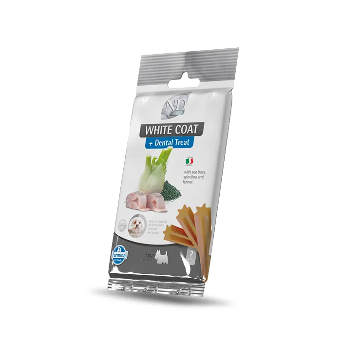 Farmina Treat Nd White Mini 15x60 gr - Alimento Complementario para Perros con Lubina, Spirulina e Hinojo - Más de 4 Meses