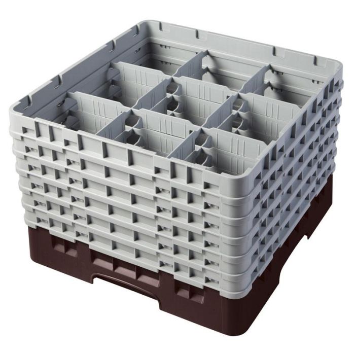 CAMBRO - 9S1114-110 - Cesta de lavado 9 comp. 6 alturas - 14,8 cm Ø máx. - alt. máx. 29,9 cm - 50 x 50 x 34,9 cm - Negro
