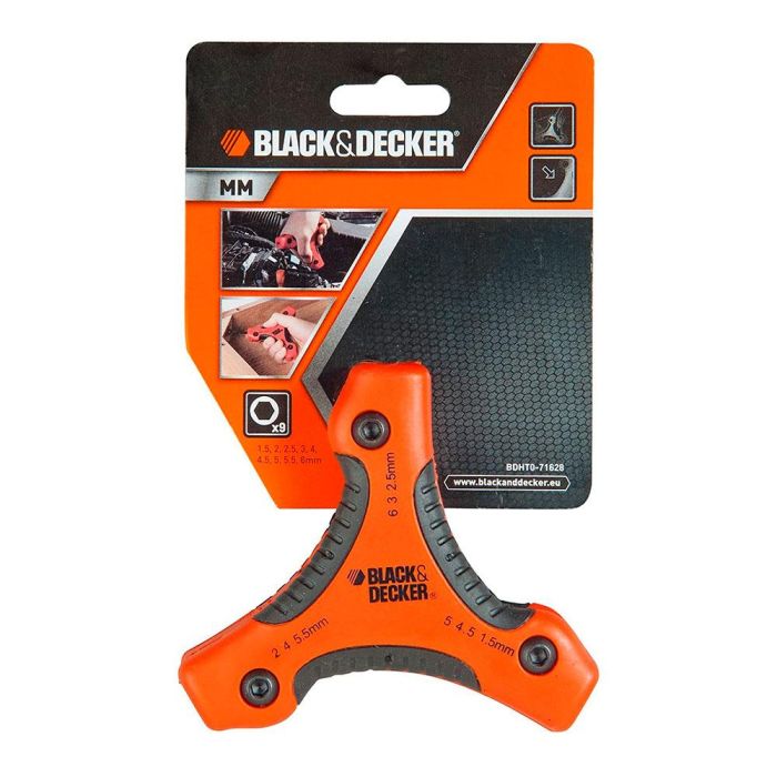 Black+Decker Juego 9 Llaves Hexagonales mm BDHT0-71628 Cromo-Vanadio 1.5-6mm 1