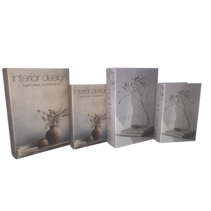 DKD Home Decor Set 2 Cajas Libro Decorativas Scandi Gris PU MDF 7 x 30 x 21 cm para Interior Design