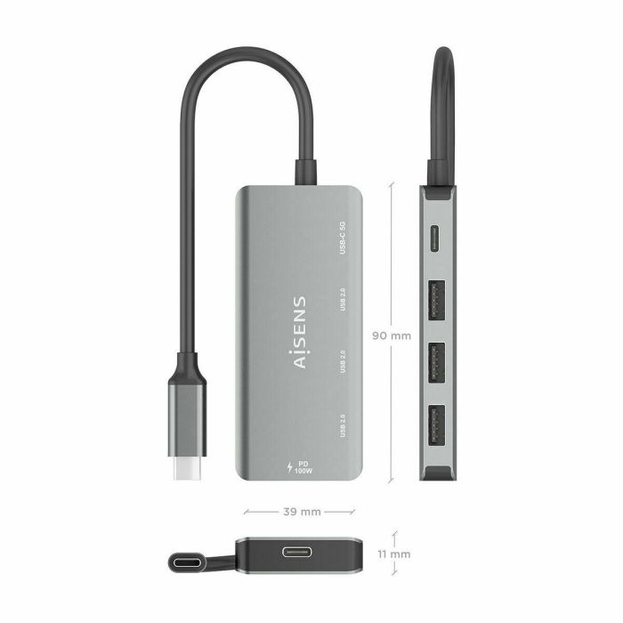 Hub USB Aisens A109-0945 Gris 100 W 4