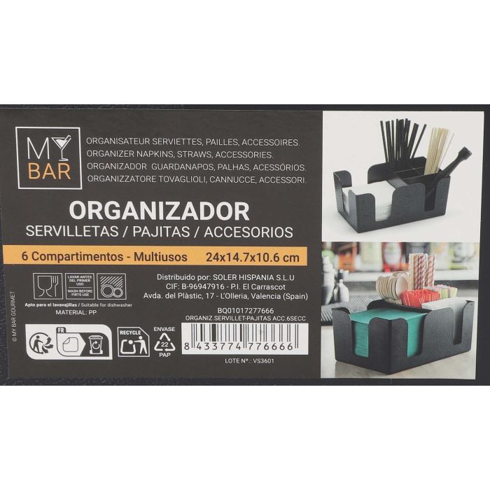 Organizador de servilletas y pajitas My Bar, 6 secciones (6 Unidades) 8 Organizador de servilletas y pajitas My Bar, 6 secciones (6 Unidades) 8