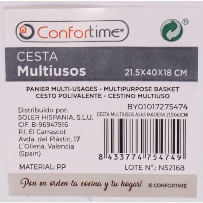Confortime Cesta Multiusos Asas de Madera 21,5 cm Ancho x 40 cm Largo x 18 cm Alto, 5,38 kg (12 Unidades) 14