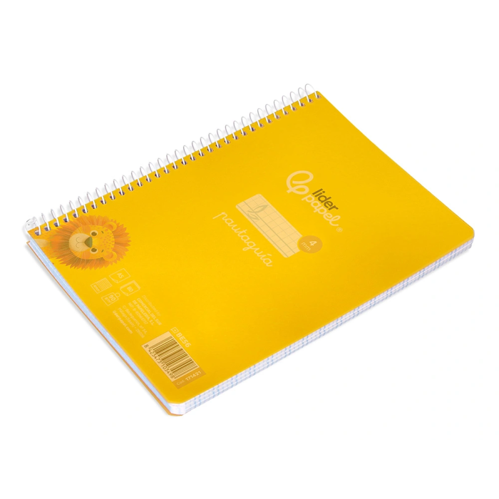 Liderpapel Cuaderno Espiral A5 Pautaguía Tapa Plástico 80 Hojas 90gr Cuadro Pautado 4mm con Margen Color Amarillo 5