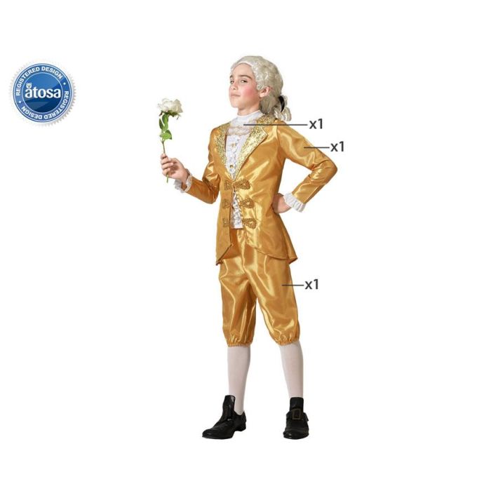 Disfraz de Carnaval Cortesano Dorado para Niño 3-4 Años, Traje Completo de Época con Camiseta, Chaqueta y Pantalón Disfraz de Carnaval Cortesano Dorado para Niño 3-4 Años, Traje Completo de Época con Camiseta, Chaqueta y Pantalón