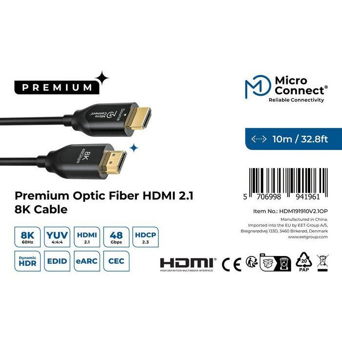 MicroConnect Cable HDMI 2.1 8K de Fibra Óptica Activo 10m - Ultra Flexible, Compatible con HDR/eARC, para Instalaciones Profesionales 2