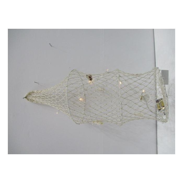 DKD Home Decor Decoración Colgante Mediterráneo Algodón Natural 20 x 20 x 55 cm con LED y Red – Funciona con Pilas AA