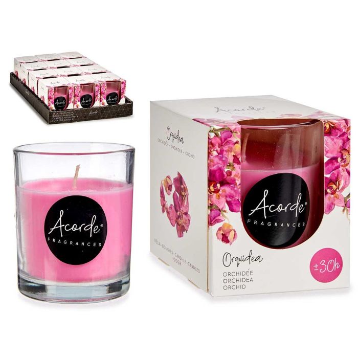 Vela Vaso Orquídea Rosa 7x7x7 cm - 30 Horas - Acorde (12 Unidades)