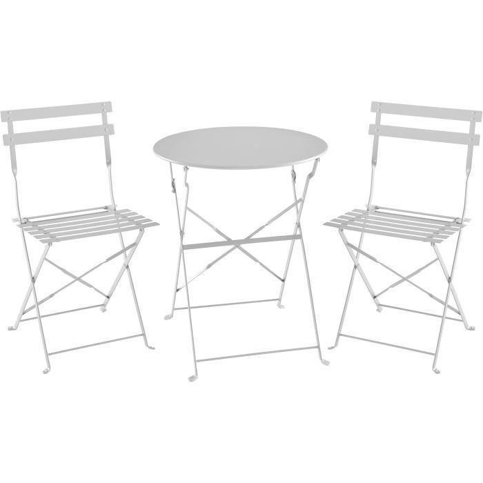 Juego de bistro - juego de comida de jardín - Mesa plegable + 2 sillas - Estructura: acero - Color: gris Juego de bistro - juego de comida de jardín - Mesa plegable + 2 sillas - Estructura: acero - Color: gris