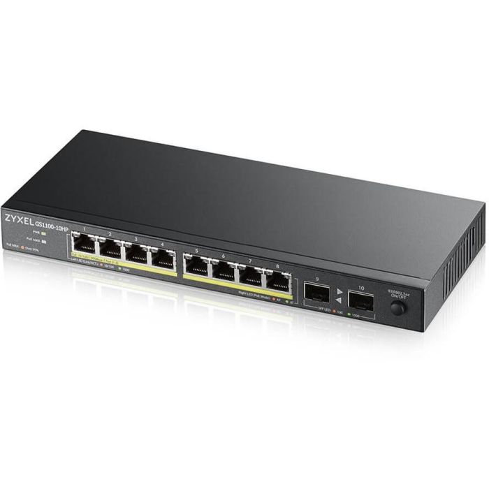 Zyxel GS1100-10HP v2 Switch No Administrado Gigabit Ethernet con 8 Puertos RJ-45 PoE y 2 Ranuras SFP, 130W, 20 Gbit/s, Negro 0 Zyxel GS1100-10HP v2 Switch No Administrado Gigabit Ethernet con 8 Puertos RJ-45 PoE y 2 Ranuras SFP, 130W, 20 Gbit/s, Negro 0