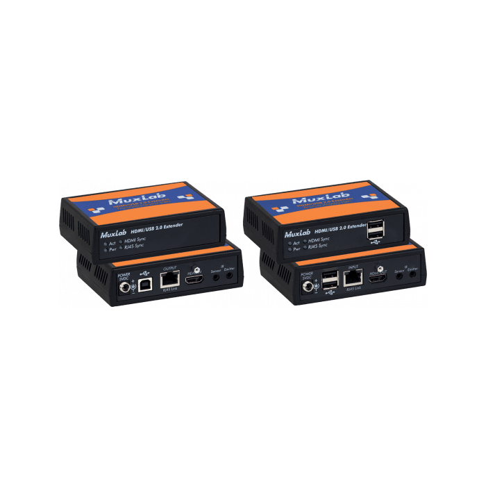 MUXLAB Kit Extensor HDMI/USB 2.0 Transmisor-Receptor hasta 100m 4K con IR y USB-B/A para cable Cat 5e/6