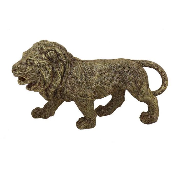 DKD Home Decor Figura León Estilo Colonial de Resina Dorado 9,4 x 16,7 x 30 cm