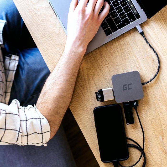 Green Cell AK61 HUB USB-C 6-Puertos 3xUSB 3.0, USB-C, HDMI, Gigabit LAN Plata para Portátil y Ordenador - Suministro de Energía 87W 2 Green Cell AK61 HUB USB-C 6-Puertos 3xUSB 3.0, USB-C, HDMI, Gigabit LAN Plata para Portátil y Ordenador - Suministro de Energía 87W 2