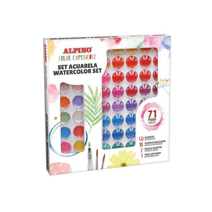 Acuarelas Color Experience Set De 71 50 Acuarelas 18 Acuarelas Metalizadas 2 Pinceles 1 Pincel Con Deposito