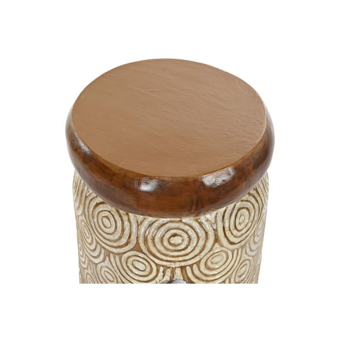 DKD Home Decor Mesita Auxiliar Balinesa de Albasia Natural y Blanco con Diseño de Círculos 29x29x49 cm 1 DKD Home Decor Mesita Auxiliar Balinesa de Albasia Natural y Blanco con Diseño de Círculos 29x29x49 cm 1