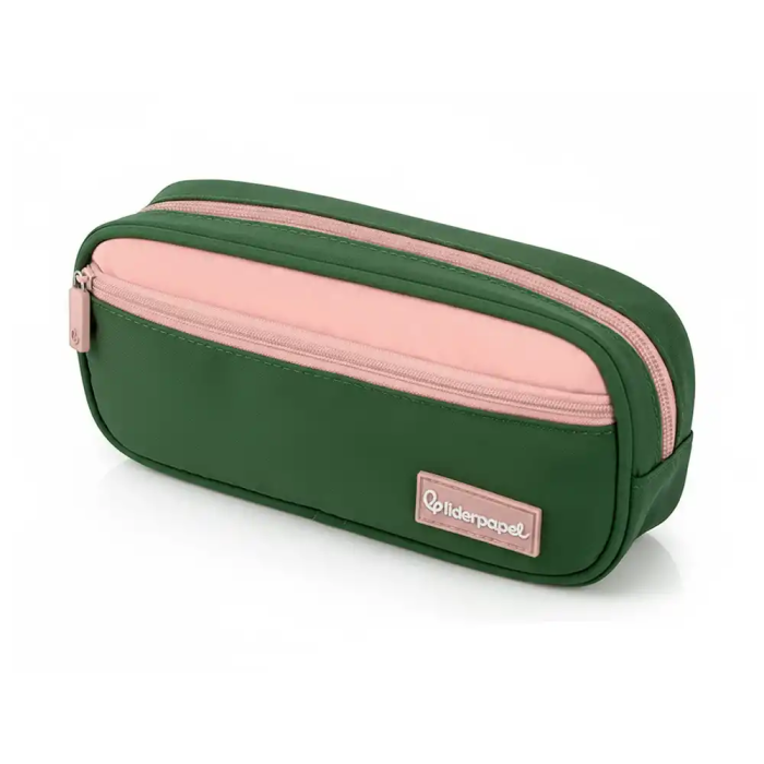 Liderpapel Estuche Portatodo Duo 2 Cremalleras con Bolsillo Frontal, Verde Militar, 220x90x50 mm 2