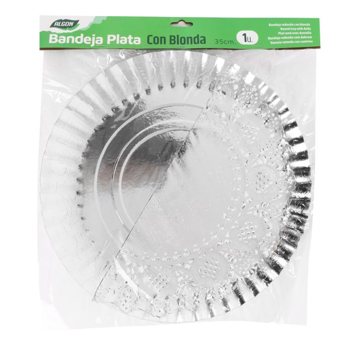 Bandeja redonda de plata con blonda 35 cm - Algon (48 Unidades) 1 Bandeja redonda de plata con blonda 35 cm - Algon (48 Unidades) 1