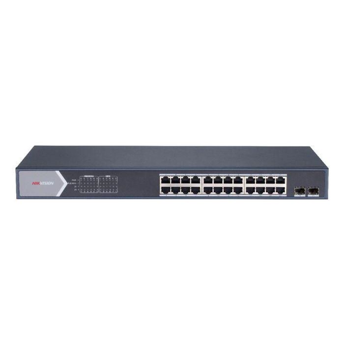Hikvision Switch PoE Smart Gestionable 24 Puertos Gigabit, 2 Puertos Fibra, IEEE 802.3at/af, Proteccion 6KV, Watchdog