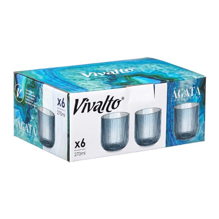 Vaso Bajo Azul Oscuro Rayas 270 ml Vivalto - Cristal, 7.4x9.4x7.4 cm (24 Unidades) 2 Vaso Bajo Azul Oscuro Rayas 270 ml Vivalto - Cristal, 7.4x9.4x7.4 cm (24 Unidades) 2