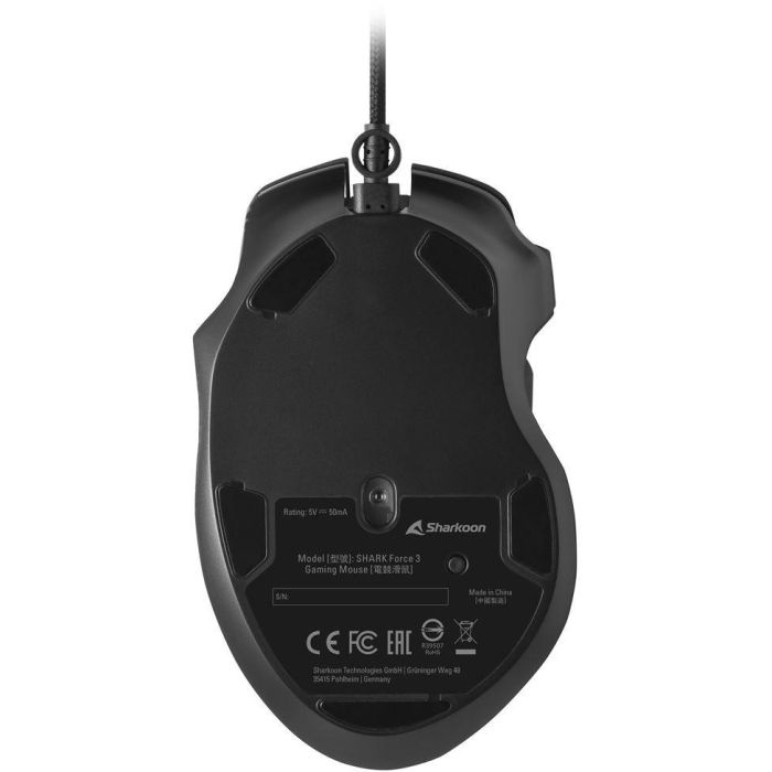 Sharkoon SHARK Force 3 Ratón Gaming Óptico USB Tipo A para Mano Derecha, 12800 DPI, 8 Botones, Iluminación Multi, Cableado, Negro 8