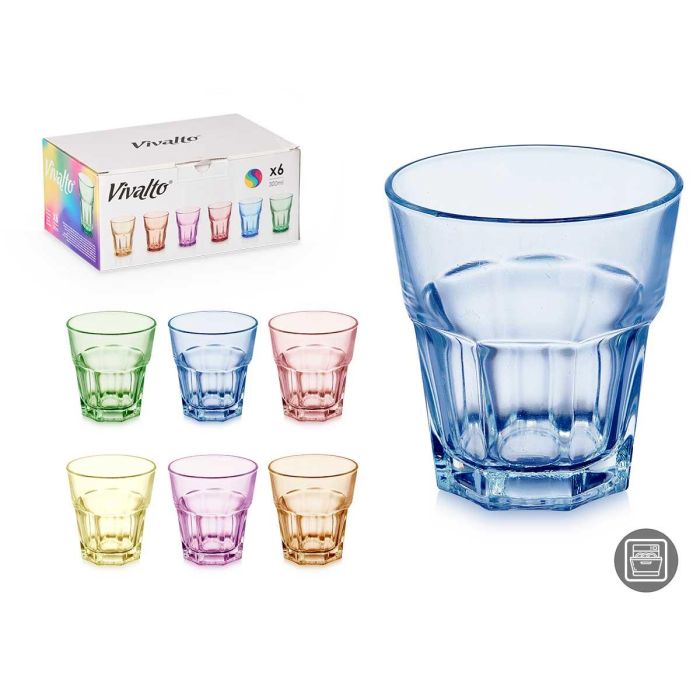 Vaso Vidrio 300Ml Surt 6 Colores Vivalto 8X9CM (24 Unidades) Vaso Vidrio 300Ml Surt 6 Colores Vivalto 8X9CM (24 Unidades)