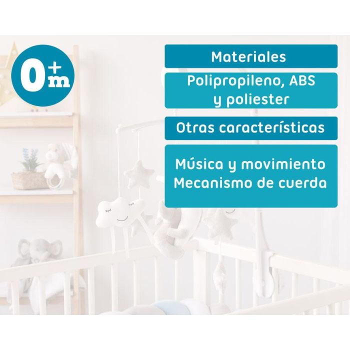 KioKids Móvil Musical para Cuna Elefante Gris con Nubes y Estrellas, Nana Relajante Mecanismo de Cuerda Colección Dolci Amici para Bebés +0 Meses 5