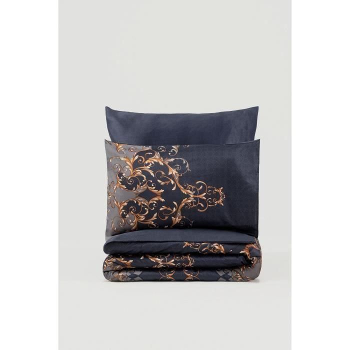Juego de cama - 1 funda nórdica 220x240 cm + 2 fundas de almohada 60x60 cm - 100% algodón satén - Azul 2 Juego de cama - 1 funda nórdica 220x240 cm + 2 fundas de almohada 60x60 cm - 100% algodón satén - Azul 2