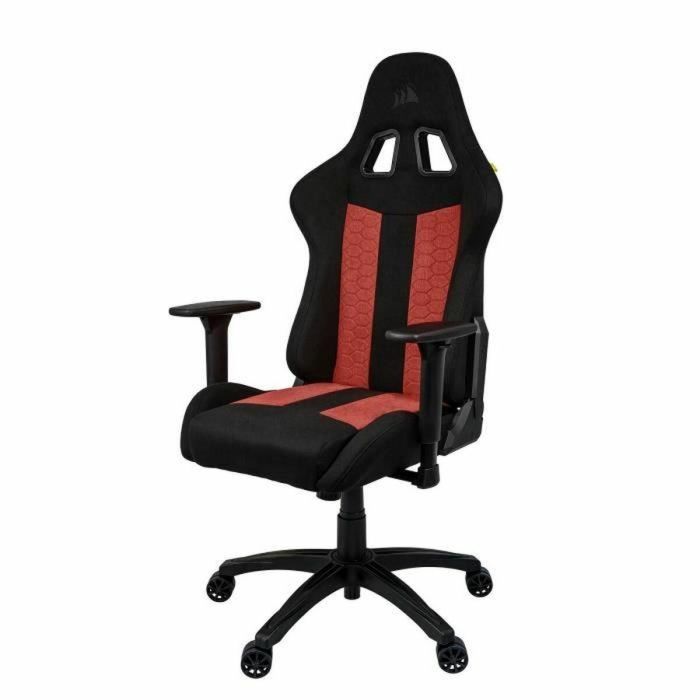 CORSAIR - Silla de Oficina - Sillón gaming - TC100 RELAXED - Tela - Ergonómica - Reposabrazos ajustables - Negro/Rojo (CF-9900014-WW)