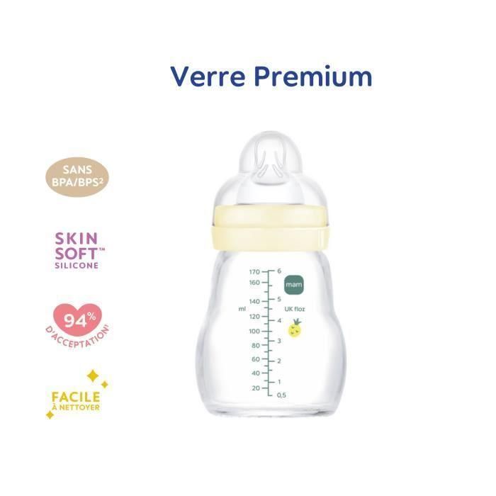 MAM Flow Teat 1 Biberón de Vidrio Premium 170 ml, 0-6 Meses, Resistente al Calor, Tetina Ultra Suave y Cuello Ancho, Blanco MAM Flow Teat 1 Biberón de Vidrio Premium 170 ml, 0-6 Meses, Resistente al Calor, Tetina Ultra Suave y Cuello Ancho, Blanco