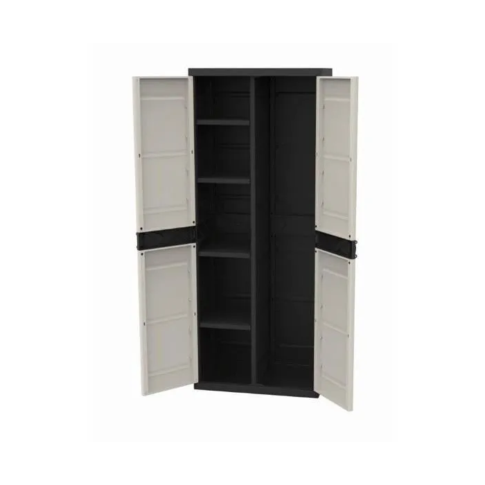 Plastiken TITANIO Armario de 2 puertas con estantes y armario de escobas A70 x P44 x A176 cm Beige y negro 0 Plastiken TITANIO Armario de 2 puertas con estantes y armario de escobas A70 x P44 x A176 cm Beige y negro 0