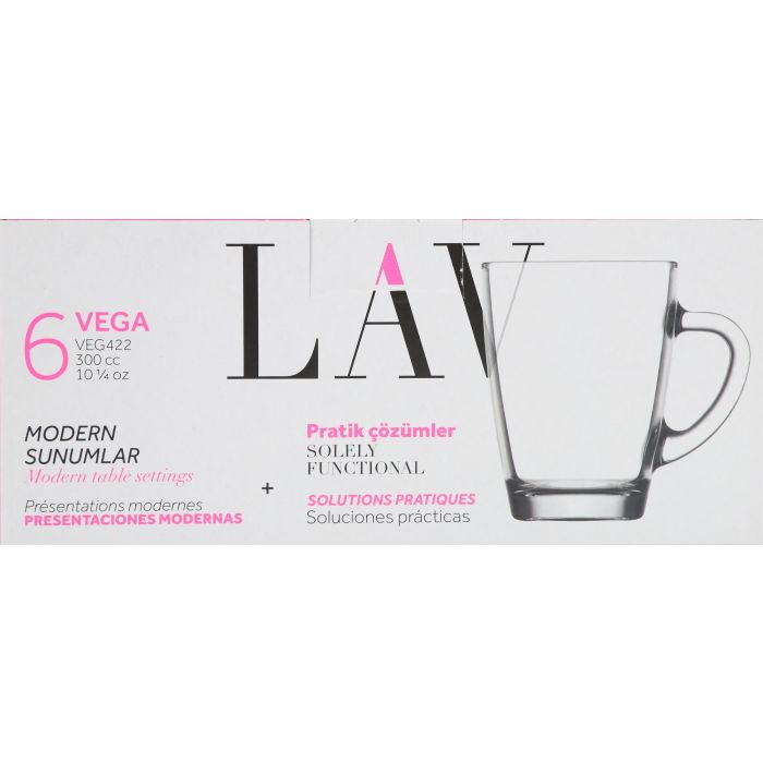 Lav Set 6 Vasos C/Asa 300 Cc Colección Vega (8 Cajas)