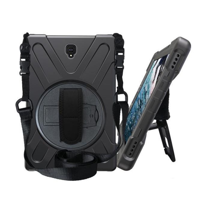 eSTUFF Funda Defender para Galaxy Tab A 10.5 AUSTIN Negra a prueba de golpes, diseño de tres capas, con correa de mano y hombro 2