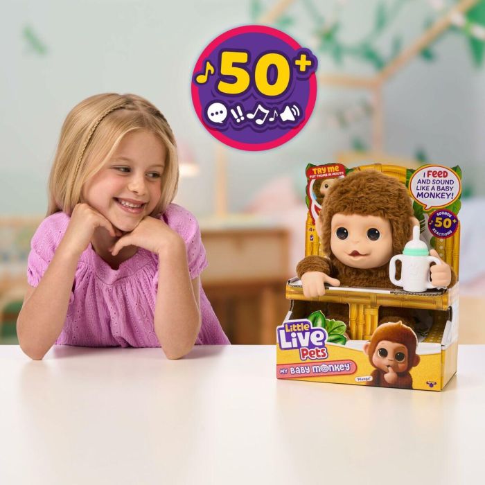 Little Live Pets Mi Bebé Mono Interactivo: +50 Reacciones y Sonidos, Mueve la Boquita al Alimentar, Edad +5 Años 2 Little Live Pets Mi Bebé Mono Interactivo: +50 Reacciones y Sonidos, Mueve la Boquita al Alimentar, Edad +5 Años 2