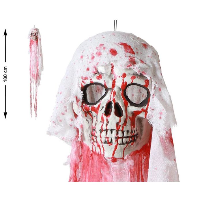 Calavera Colgante Manchada De Sangre Con Gasa Blanca 180 cm Decoración Halloween