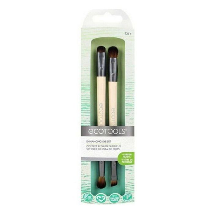Ecotools Eye Enhancing Duo Set de Pinceles de Ojos 2 Piezas con 4 Cabezales para Sombras y Maquillaje Profesional Vegano