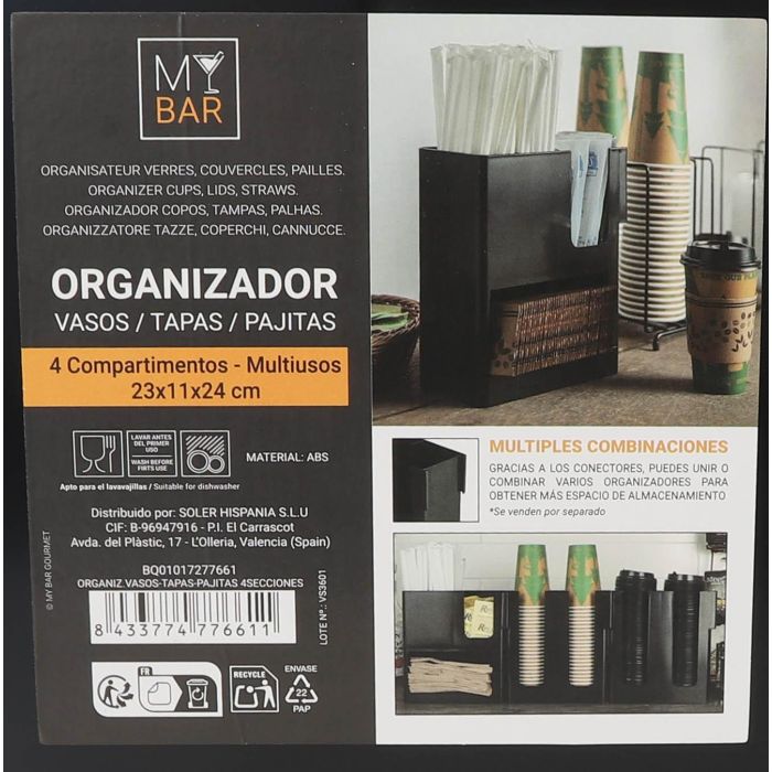 Organizador de Vasos, Tapas y Pajitas 4 Secciones My Bar (6 Unidades) 7 Organizador de Vasos, Tapas y Pajitas 4 Secciones My Bar (6 Unidades) 7