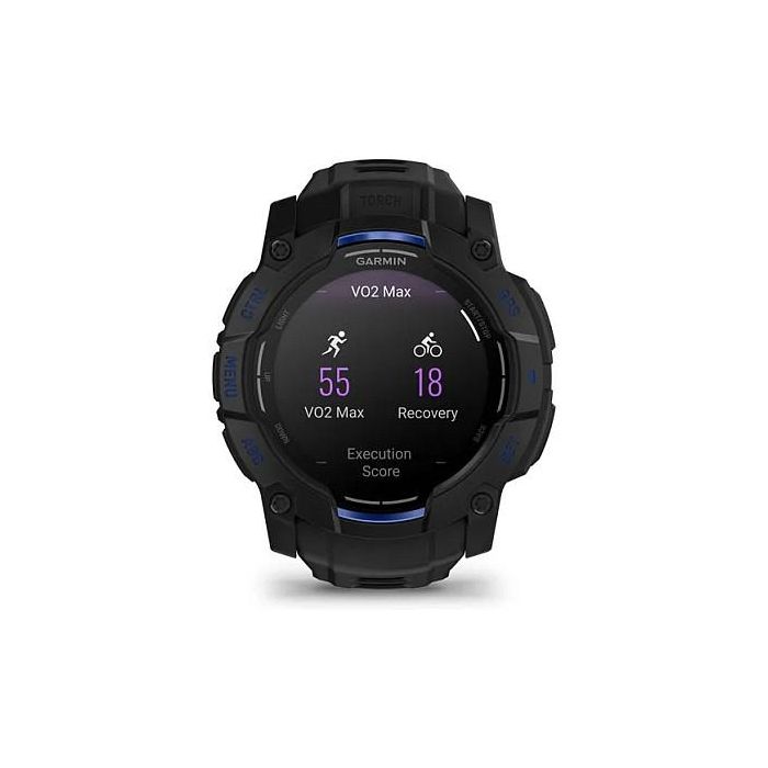 Garmin Instinct 3 Reloj Inteligente con Pantalla AMOLED de 45 mm, GPS, Caja de Aluminio y GFRP, Correa de Silicona Intercambiable Negro/Azul Bolt, Resistencia al Agua 10 ATM