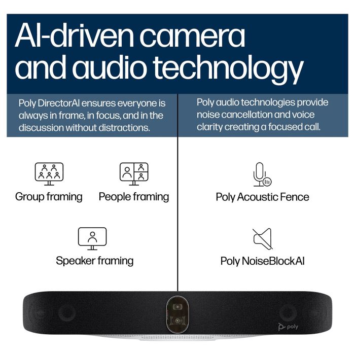 HP Poly Studio X72 Barra de Colaboración de Vídeo All-In-One 4K Ultra HD Zoom 7,3x Negro (TAA)