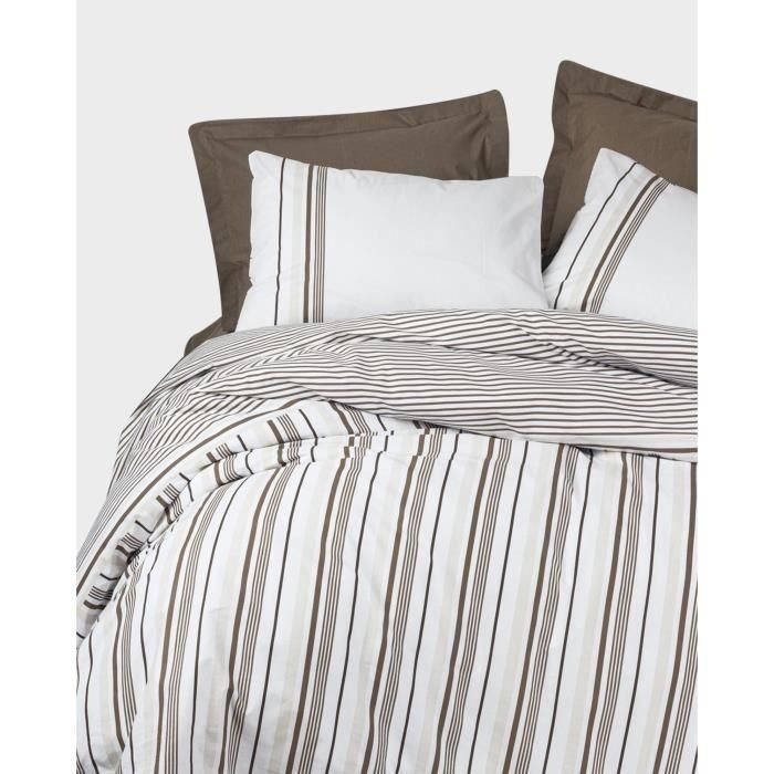 Juego de cama - 1 funda nórdica 220x240 cm + 2 fundas de almohada 60x60 cm - 100% algodón - Marrón 3 Juego de cama - 1 funda nórdica 220x240 cm + 2 fundas de almohada 60x60 cm - 100% algodón - Marrón 3