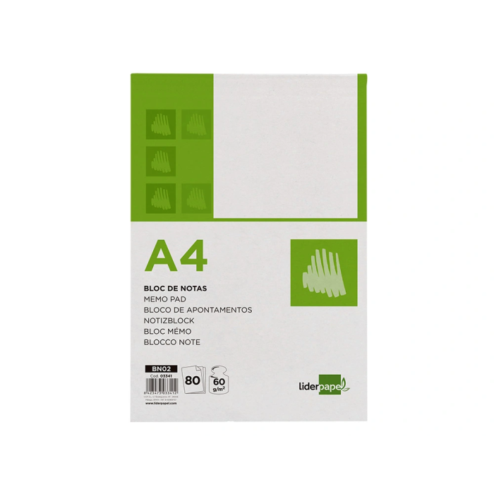 Liderpapel Bloc de Notas Liso A4 80 Hojas 60 g/m² 1