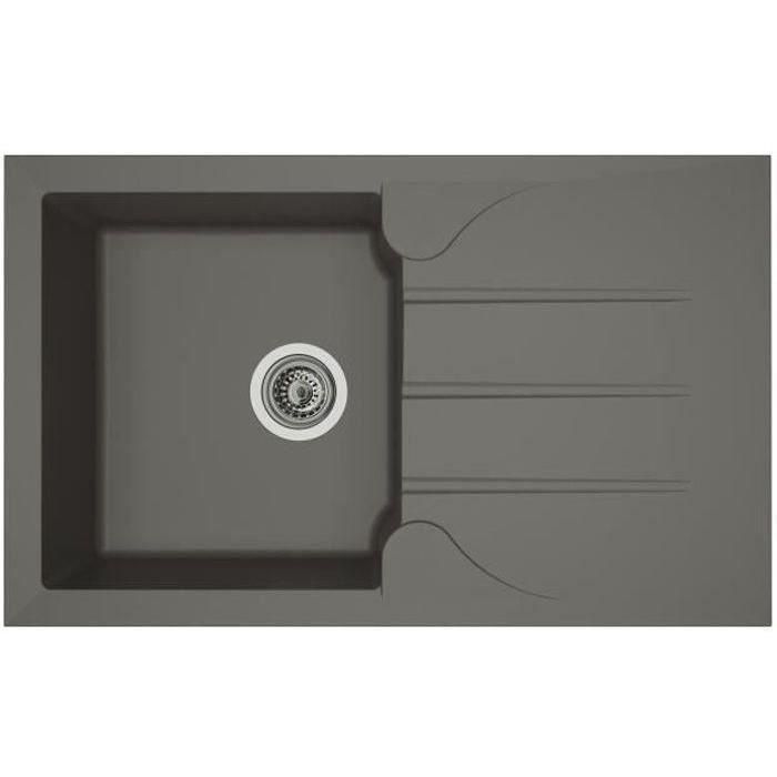 STRADOUR Fregadero de cocina empotrado 1 recipiente + 1 escurridor Aloa - Resina - 81 x 50 cm - Gris hormigón STRADOUR Fregadero de cocina empotrado 1 recipiente + 1 escurridor Aloa - Resina - 81 x 50 cm - Gris hormigón