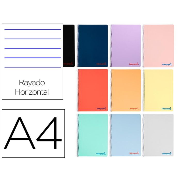 Cuaderno Espiral Liderpapel A4 Wonder Tapa Plastico 80H 90 gr Rayado Horizontal Con Margen Colores Surtidos 10 unidades