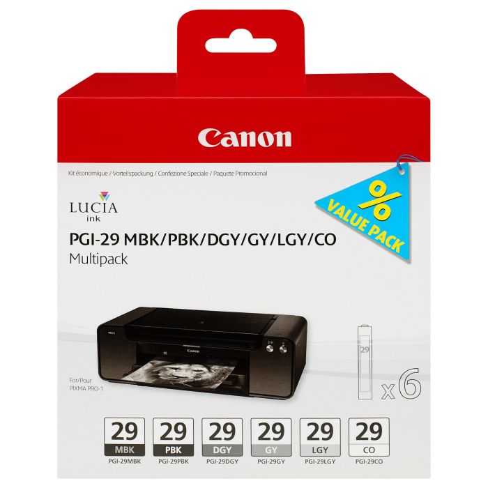 Canon PGI29 Multipack Tinta Negro, Gris Oscuro, Gris, Gris Claro, Negro Mate, Foto Negro Original para PIXMA PRO-1 Canon PGI29 Multipack Tinta Negro, Gris Oscuro, Gris, Gris Claro, Negro Mate, Foto Negro Original para PIXMA PRO-1