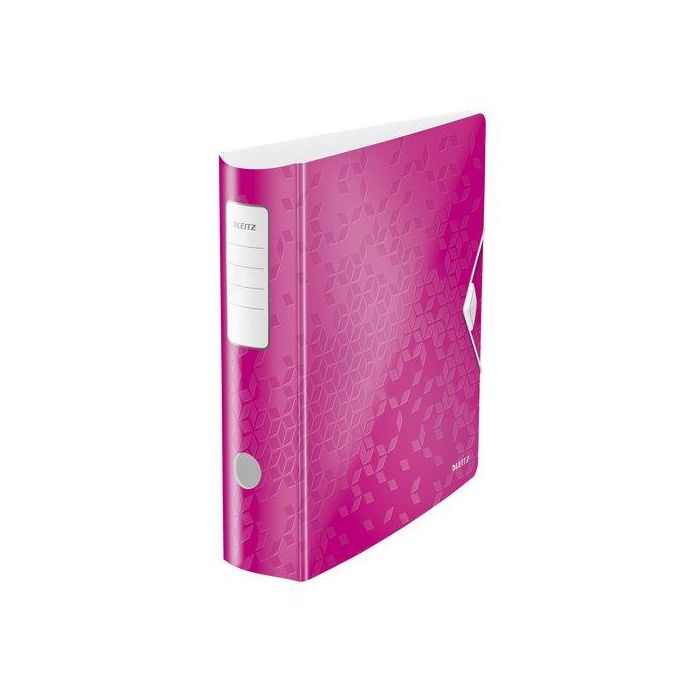 Archivador Palanca Leitz Active Wow Polyfoam A4 180º 75Mm Lomo Curvado Y Cierre Con Goma Fucsia Metalizado 5 unidades