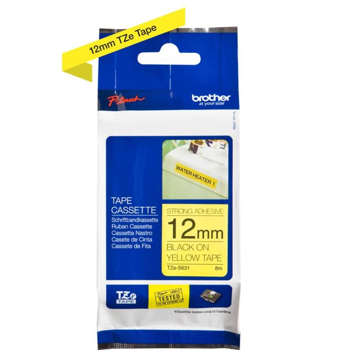 BROTHER Cinta laminada Amarillo / negro (Superadhesiva) 12mm 1