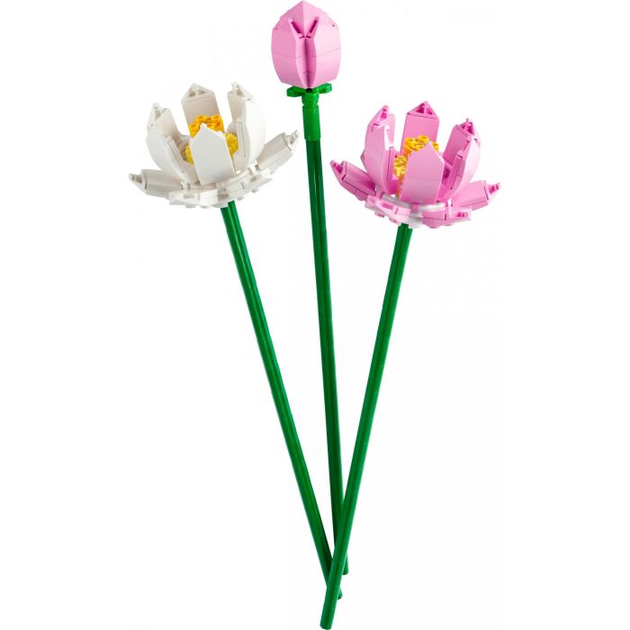 LEGO 40647 Set de Construcción Flores de Loto para Jarrón, con 2 Flores Abiertas y 1 Cerrada, Rosa y Blanco, Edad +8 Años 1