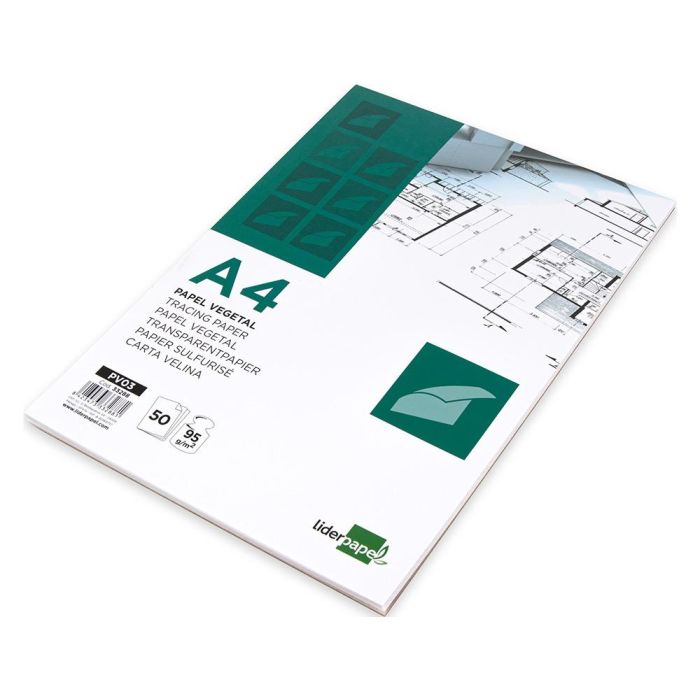 Bloc Papel Vegetal Liderpapel Encolado 210x297 mm 50 Hojas 95 gr-M2 2