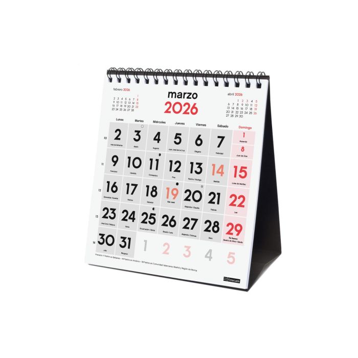 Finocam Calendario de Sobremesa Números Grandes XS-140x150 mm Mv Neutro 2026 - Anual con Espiral 2